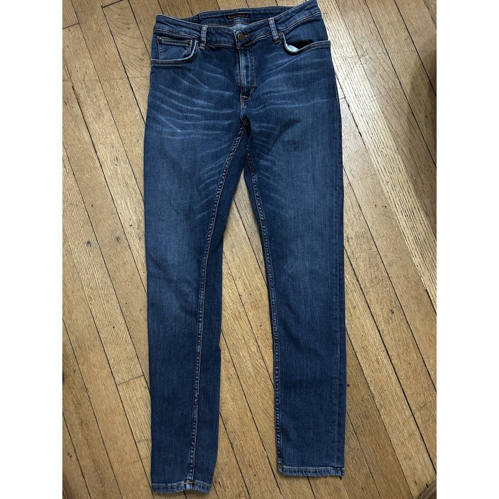 Nudie Jeans Tight Long John Mens W32 L32 Blue Skinny Fit Twill Stretch Zip